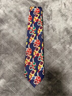 Vintage Bullock & Jones Geometric Pattern Silk Neck Tie Multi-Color Retro Design